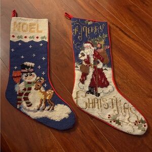 Vintage Needle Point Christmas Stocking Lot Of 2 (Merry Christmas And Noel)